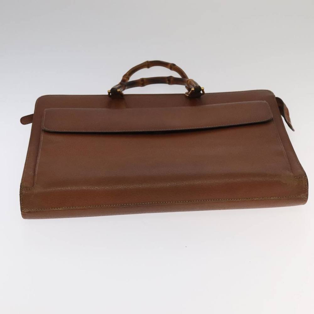 GUCCI Bamboo Business Bag Leather Brown Gold 1529593675 Auth ti2591 - Picture 9 of 16